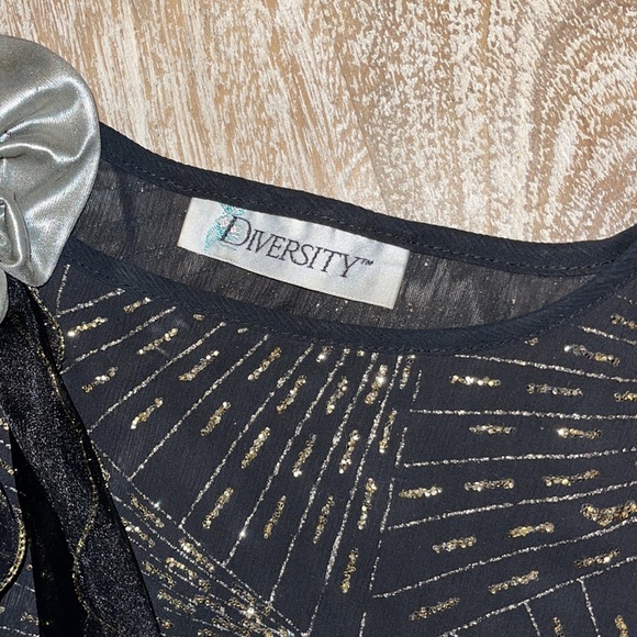 Vintage diversity black sheer glitter blouse lame 70s 80s - Picture 4 of 8